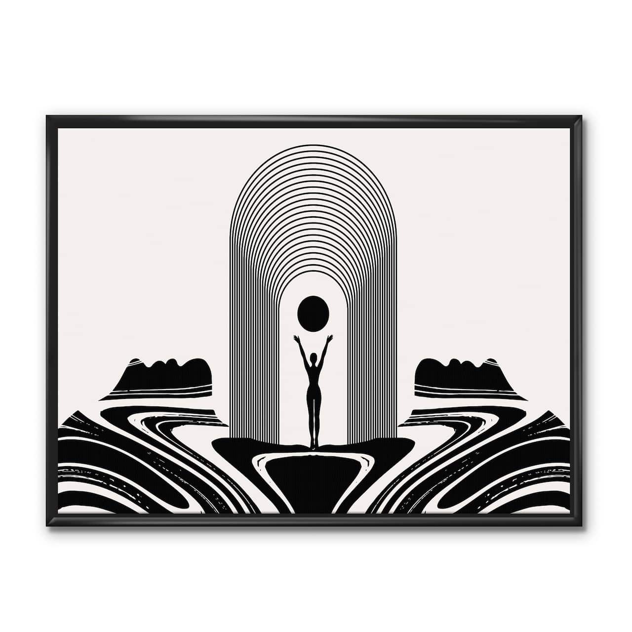 Designart - Empowered Cosmic Women Geometric Goddess Series Black And White III - Modern Canvas Wall Art Print in Black Frame